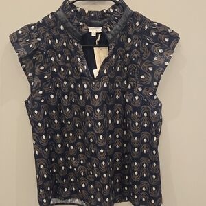 MELISSA NEPTON Navy and White Patterned Blouse NWT Medium